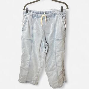 Aerie Light Wash Wide Leg Pull-On Pants - Elastic Waist - Size Large Regular